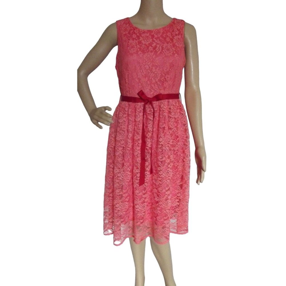 Dress Lace MODCLOTH COCO LOVE Large Coral Pink Sleeveless Midi Sheath L v back